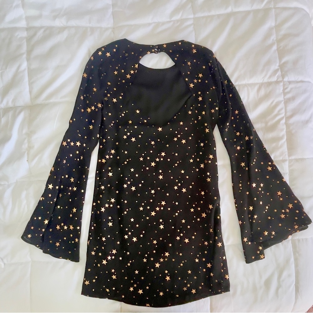Lulu's Black & Rose Gold Extra Celestial Star Print Shift Dress - Picture 4 of 6